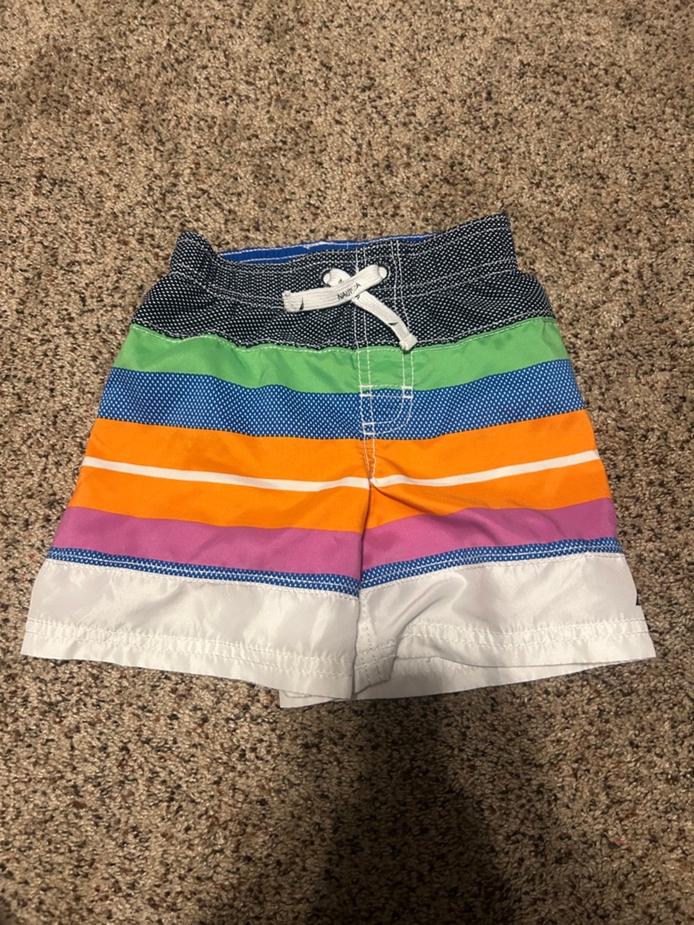 Nautica Boys' Striped Swim Trunks in Blue, Green, Orange, Purple & White